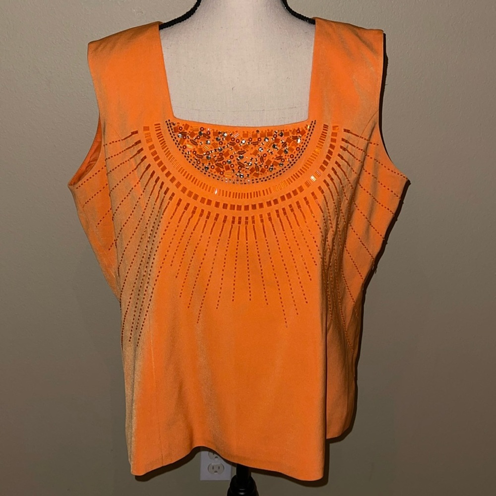 St. Anthony Beaded orange sleeveless top